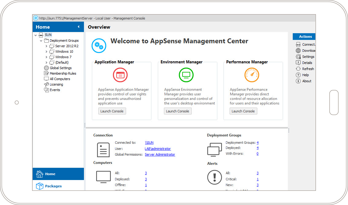 AppSense Management Center screenshot