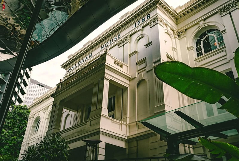 Facade of historic Naldham House, marked 1988, in Brisbane