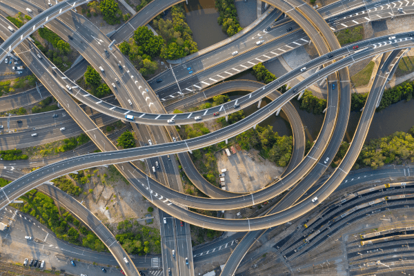overhead shot of a highway system