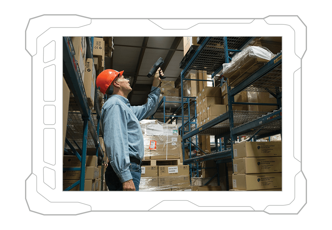 worker with warehouse scanning device