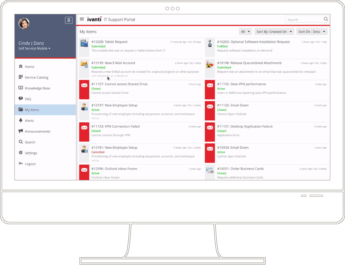 IT support portal for service management screenshot