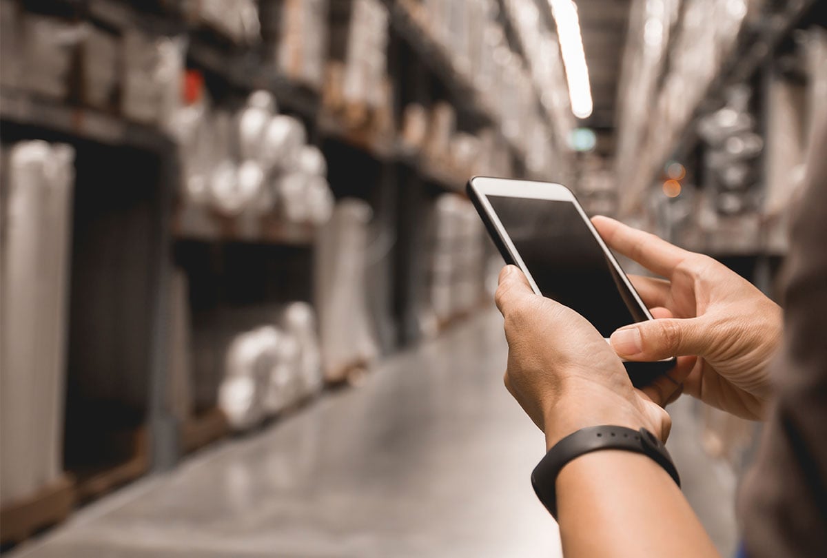 smartphone in a warehouse