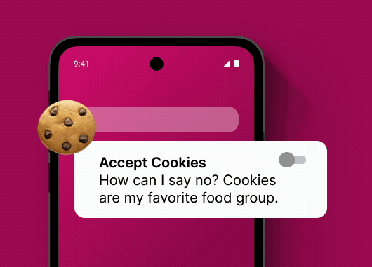 "accept cookies" device notification icon floating in front of a phone screen