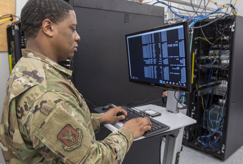 military official on computer