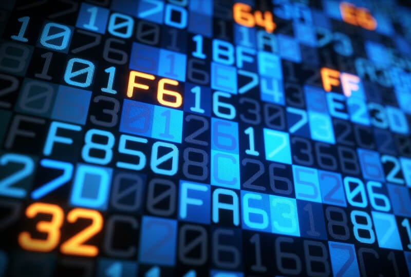 橙色与蓝色交替变换的数字和字母板。